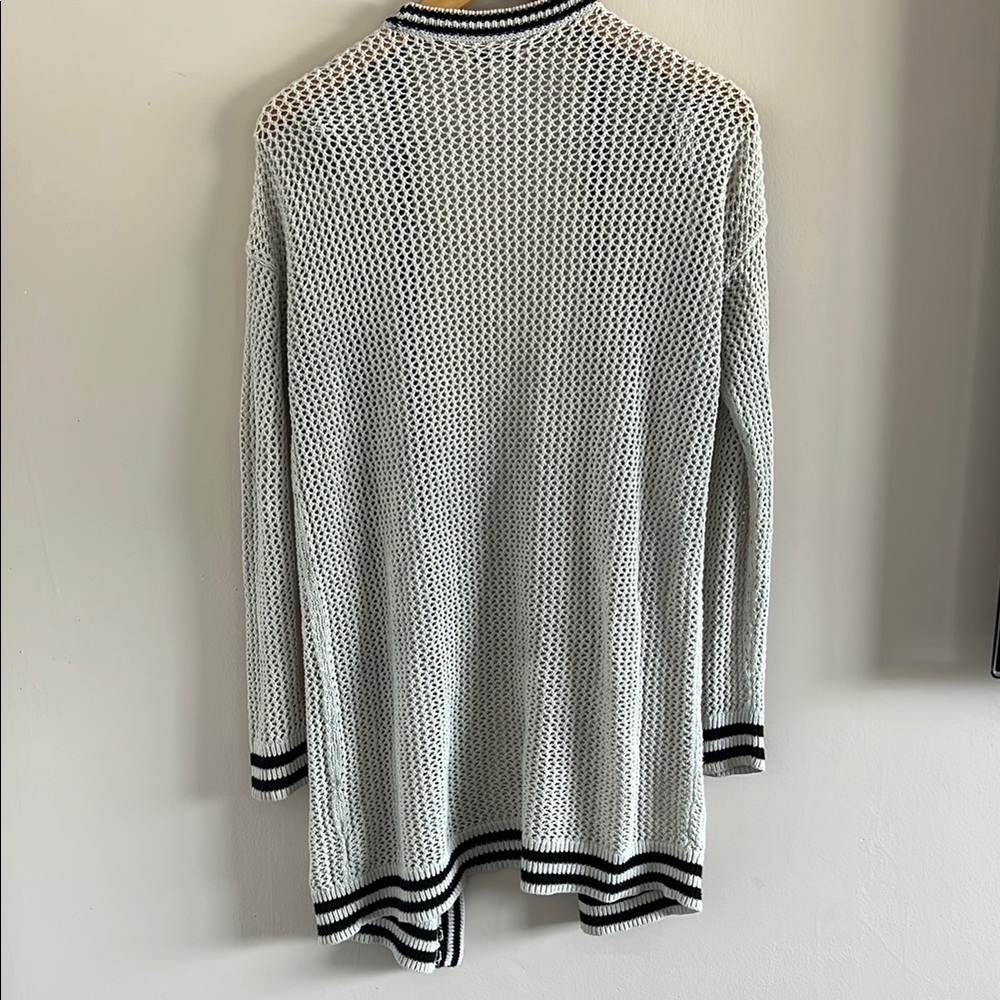 Cream and Black Long-Line Cardigan Sweater - Picture 5 of 5